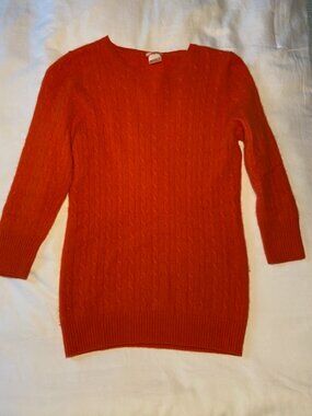 100% Cashmere Vintage J. Crew 3/4 Sleeve Cable Knit Orange Sweater in size S